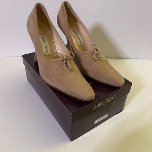 Jimmy Choo Women's Beige Suede 4" Heels Leather Pumps Shoes 9.5 USA; (39 1/2 EU)